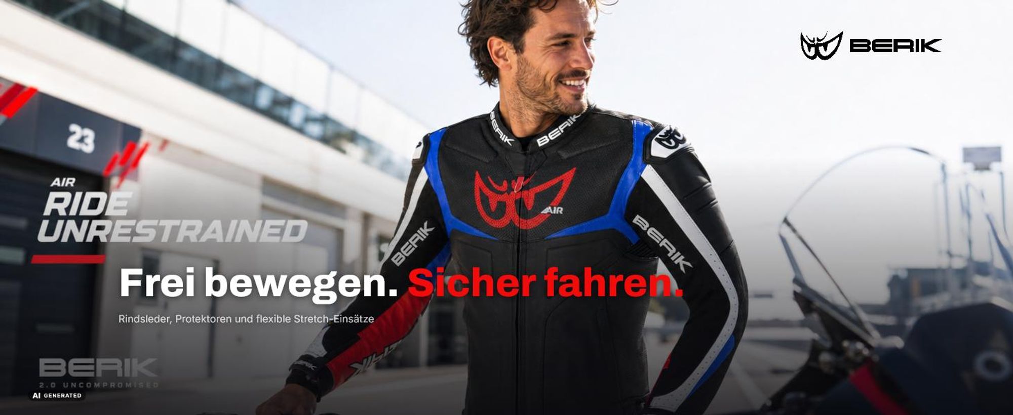 Berik Wild Chase Motorrad Lederjacke, schwarz/weiß, 52
