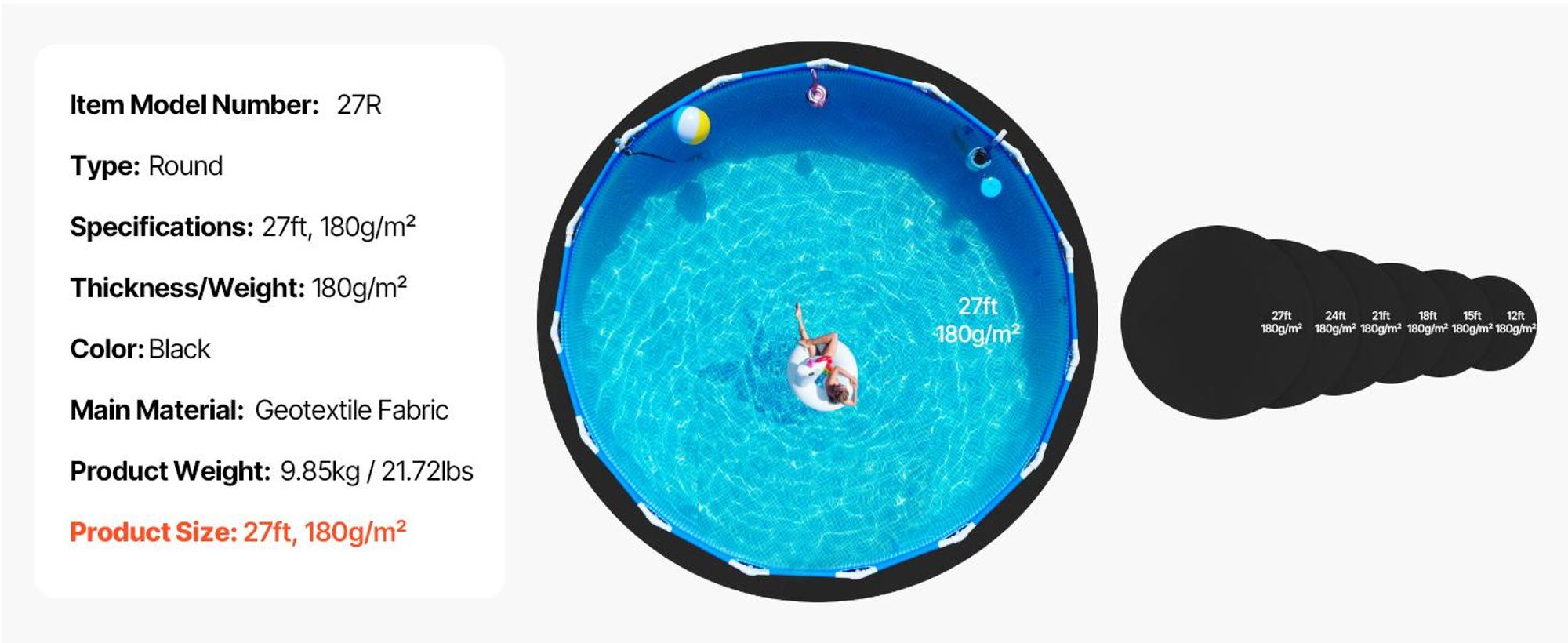 VEVOR Rundbeckenboden 8,2 m, Bodenbelag für Aufstellschwimmbecken, Bodenschutzmatte aus Geotextilmaterial, verlängert die Lebensdauer der Auskleidung