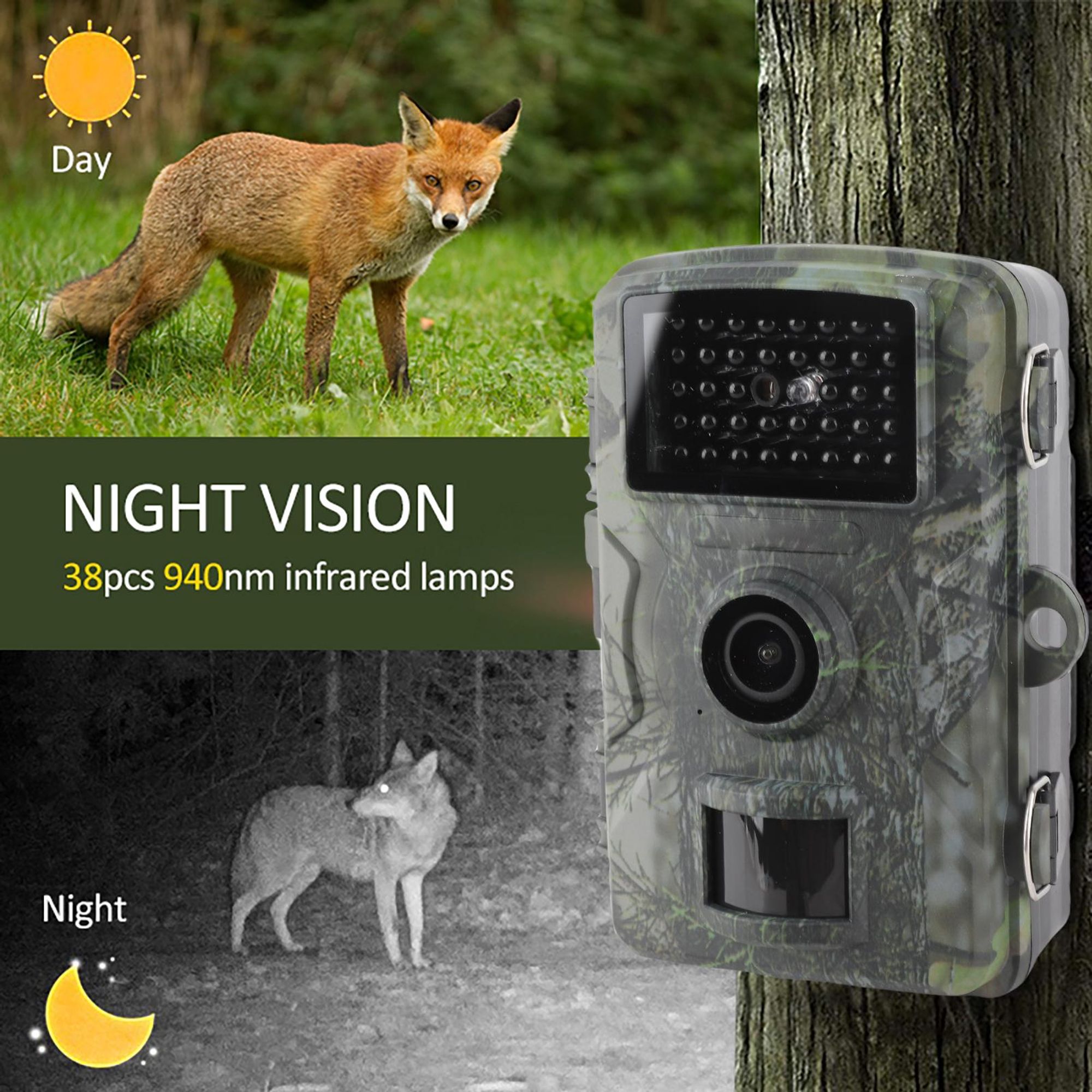Kamera dzikiej przyrody z czujnikiem ruchu Kamera noktowizyjna 12MP 1080P Kamera trailowa IP66 Wodoodporna kamera myśliwska