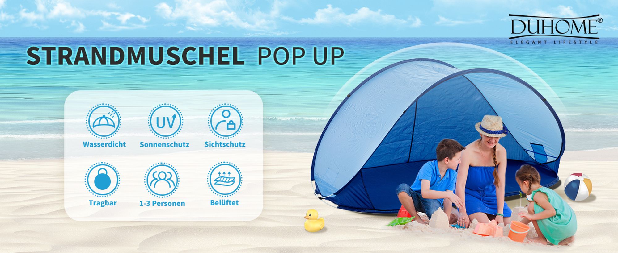 Duhome Strandmuschel Pop Up Strandzelt Dunkelblau