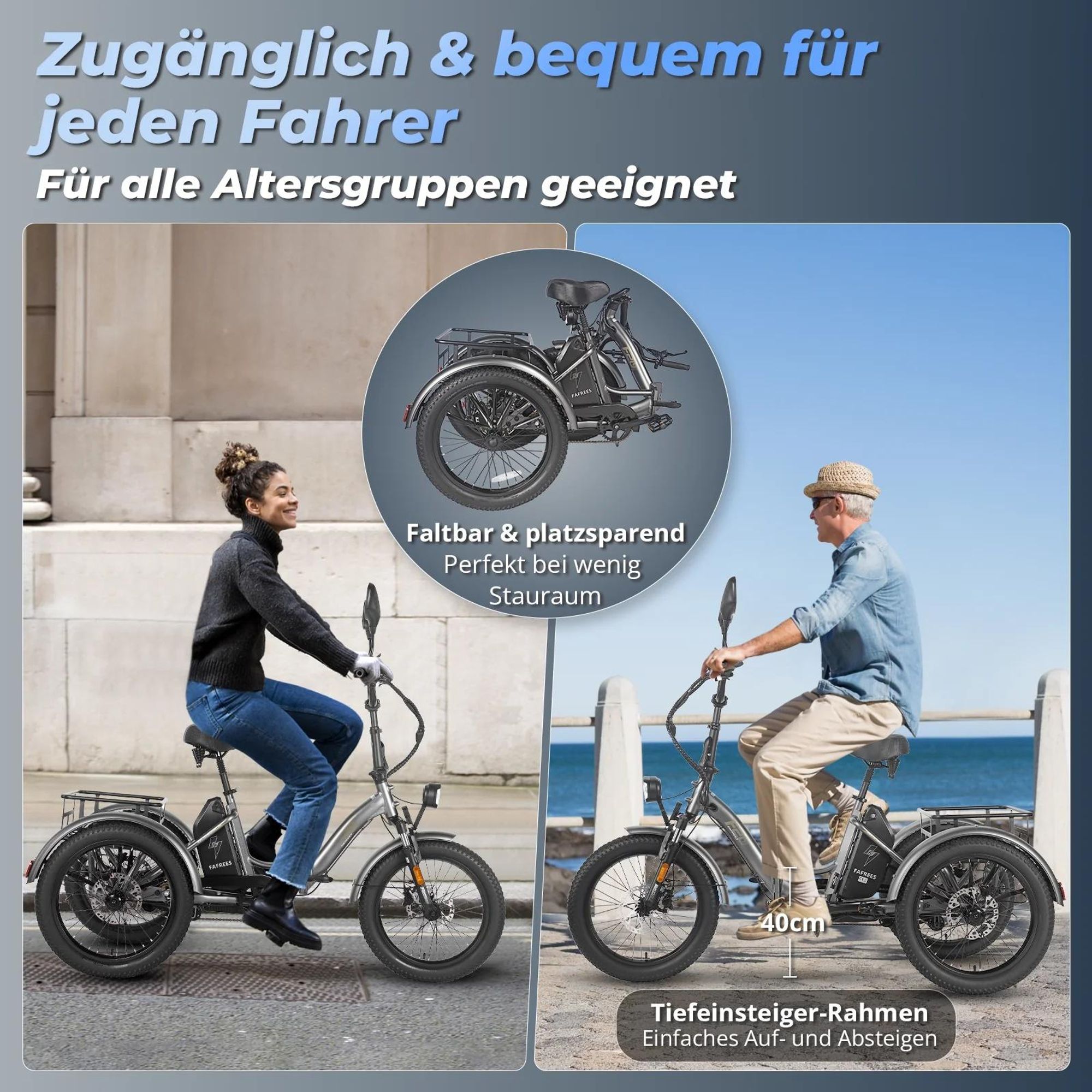 FAFREES F20 Mate E-Lastenrad - Akku 48V21AH 20-Zoll-Rädern Hydraulische Bremsen - Graublau