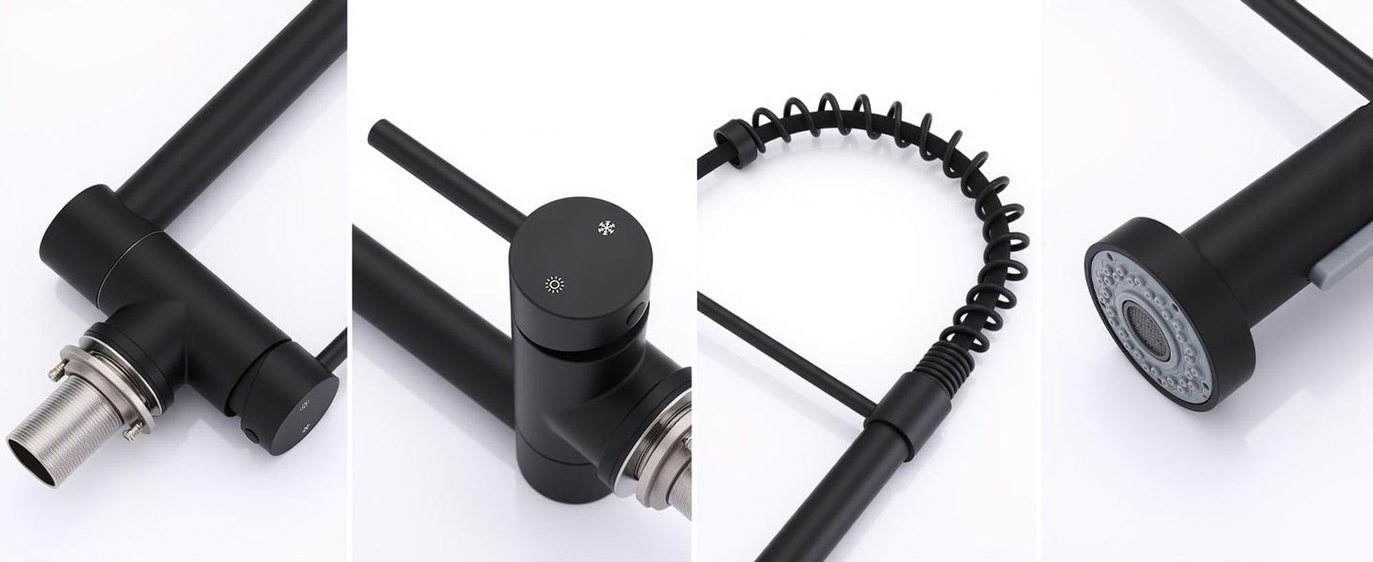 Homelody Vorfenster Küchenarmatur Klappbar, 90° Faltbar 360° Drehbare Hochdruck Edelstahl Wasserhahn Küche mit Brause Ausziehbar 2 Strahlarten Schwarz