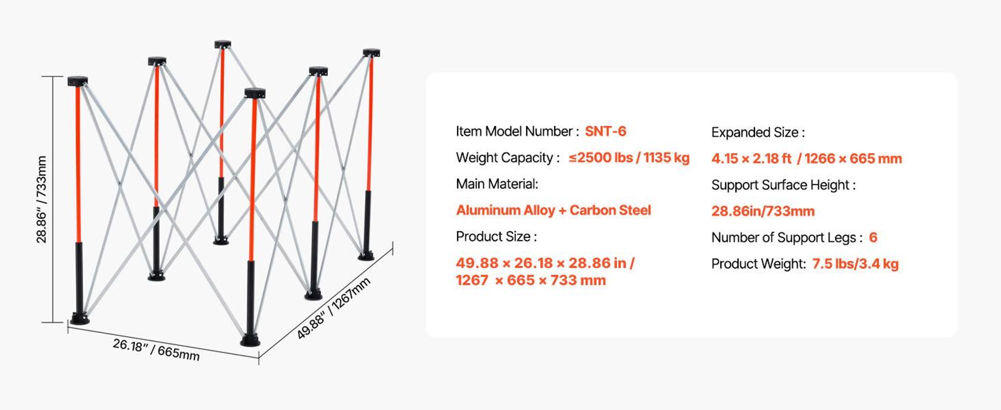 VEVOR Tragbarer Klapp-Arbeitsstand, 2455 x 1260 mm Zusammenklappbare Werkbank, 2724 kg Tragfähigkeit, Keine Montage Klappbarer Arbeitsstand mit Aufbewahrungstasche, Tischplatte NICHT enthalten, für Garage Werkstatt im Freien, L4ftxW2ftxH30inch