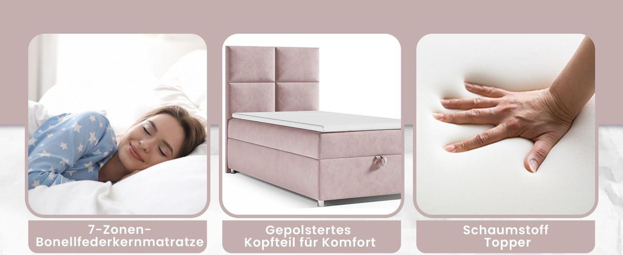 Best for Home Boxspringbett mit Bettkasten Trinity K2-SINGLE 70x200 Bonellfederkern inkl. Topper – Blau