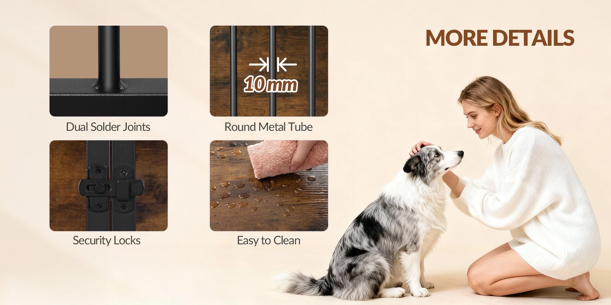 Hundebox Holz 100x60x63 cm, Vintagebraun & Schwarz, 4 Türen, Möbel-Hundekäfig als Beistelltisch, für mittelgroße bis große Hunde, Indoor