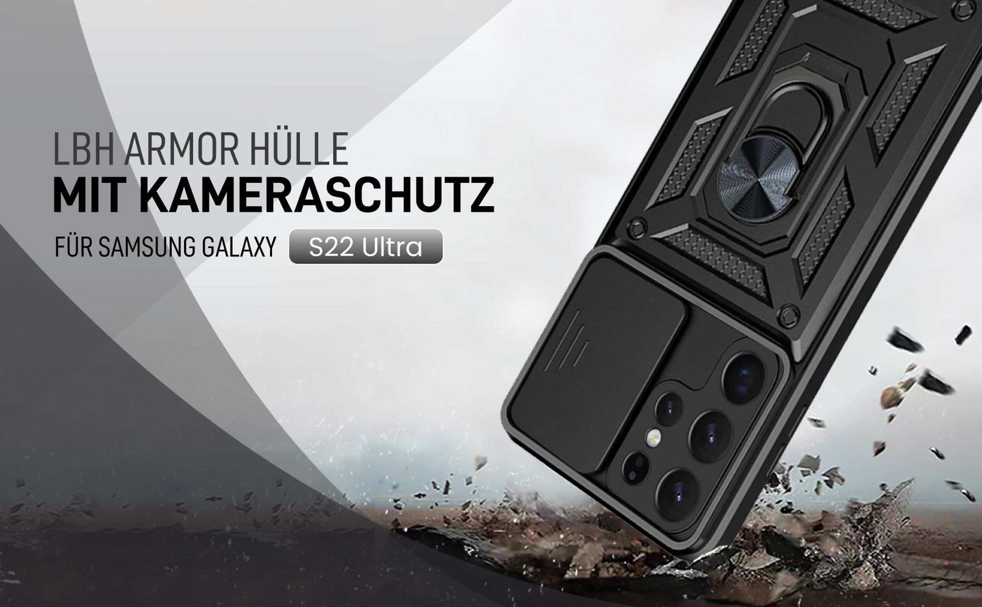 Schwarze Outdoorhülle mit Kameraschutz für Samsung Galaxy S22 Ultra