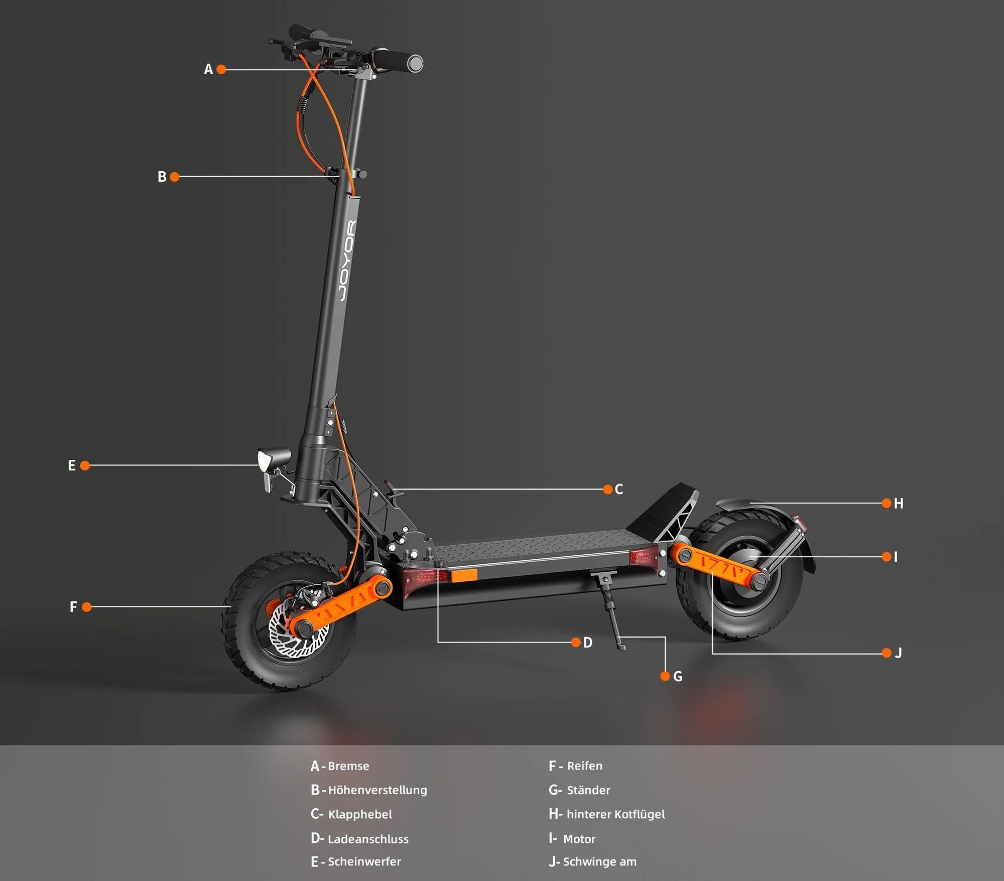 JOYOR S5-Z Faltbar Elektroroller - 600W Motor 48V13AH Akku 10 Zoll Reifen Scheibenbremsen Kurvenlicht - Schwarz