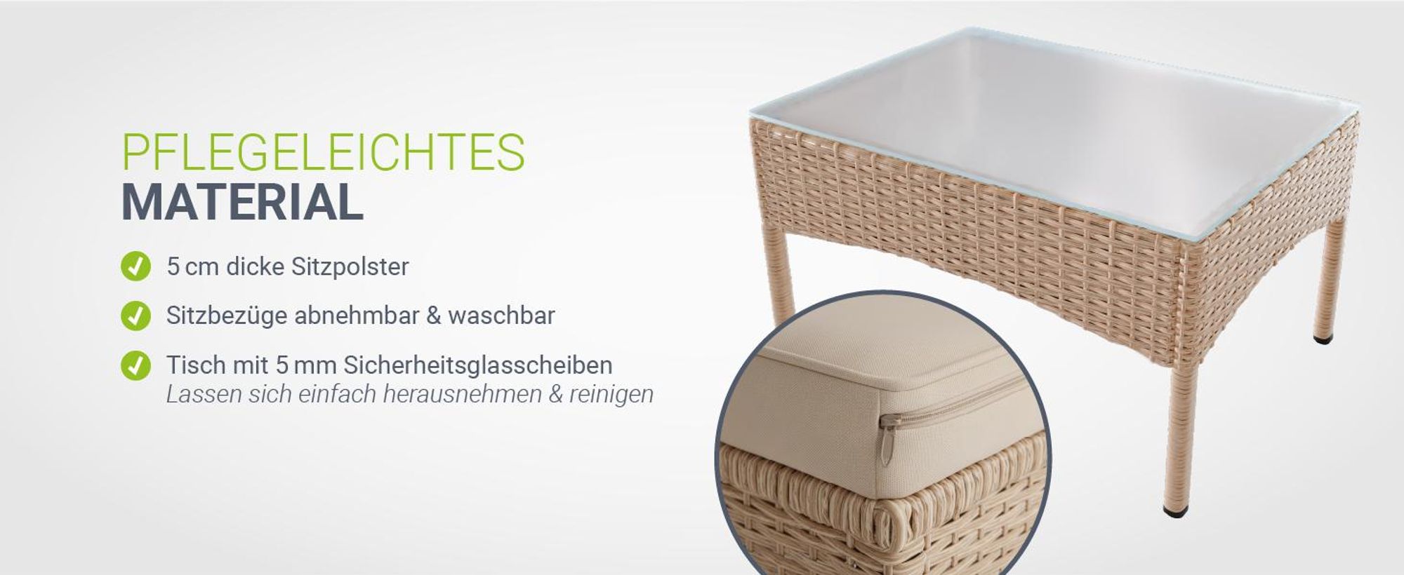 Juskys Polyrattan Gartenmöbel-Set Fort Myers - Tisch, Sofa & 2 Stühle - creme