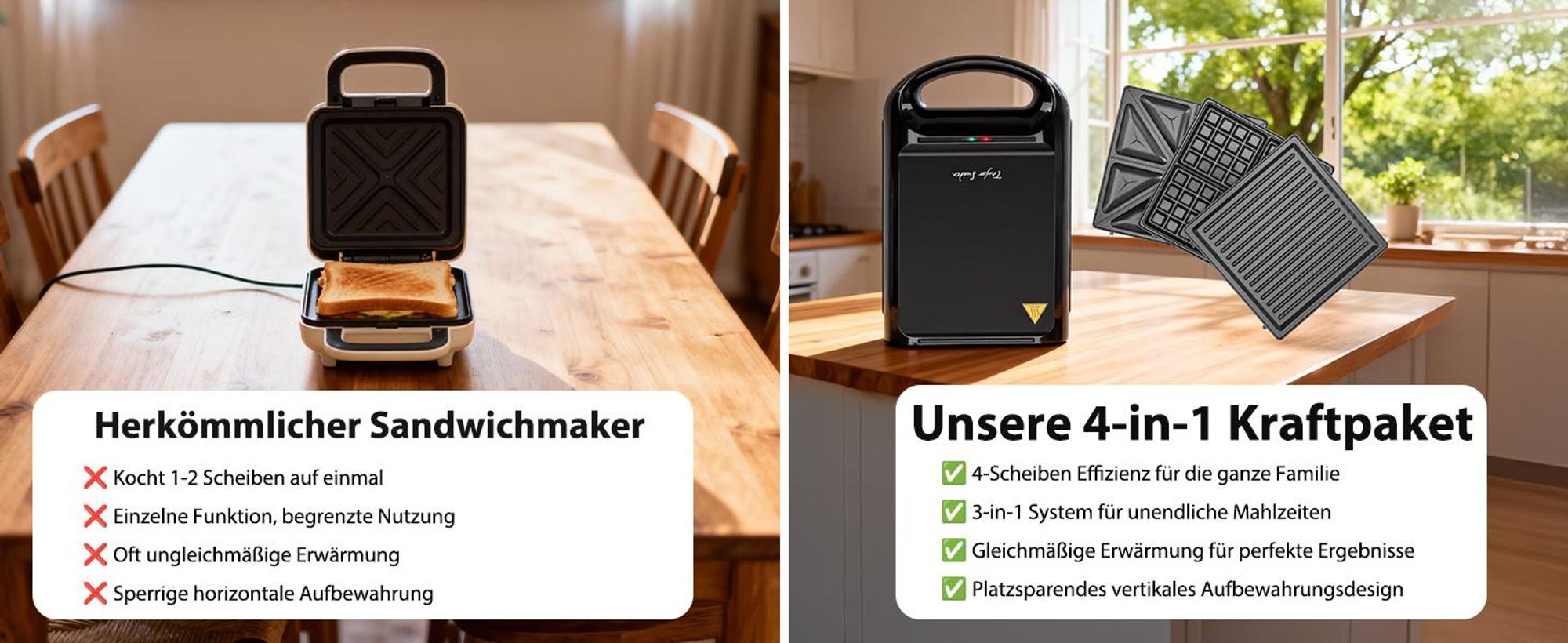 Taylor Swoden 3-in-1-Sandwichmaker, Waffeleisen Backblech für 4 Sandwiches, 180° Wendung, BPA-frei 1200W Schnelles Garen, Einfache Verwendung