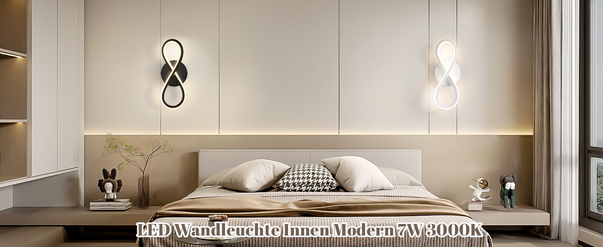 ZMH Wandleuchte Innen LED Wandlampe Schwarz Wand Lampe für Treppenhaus Schlafzimmer Wohnzimmer Korridor Kühles Modern Design 7W Kurvendesign Dekorativ Wandleuchten Warmweiß 3000K