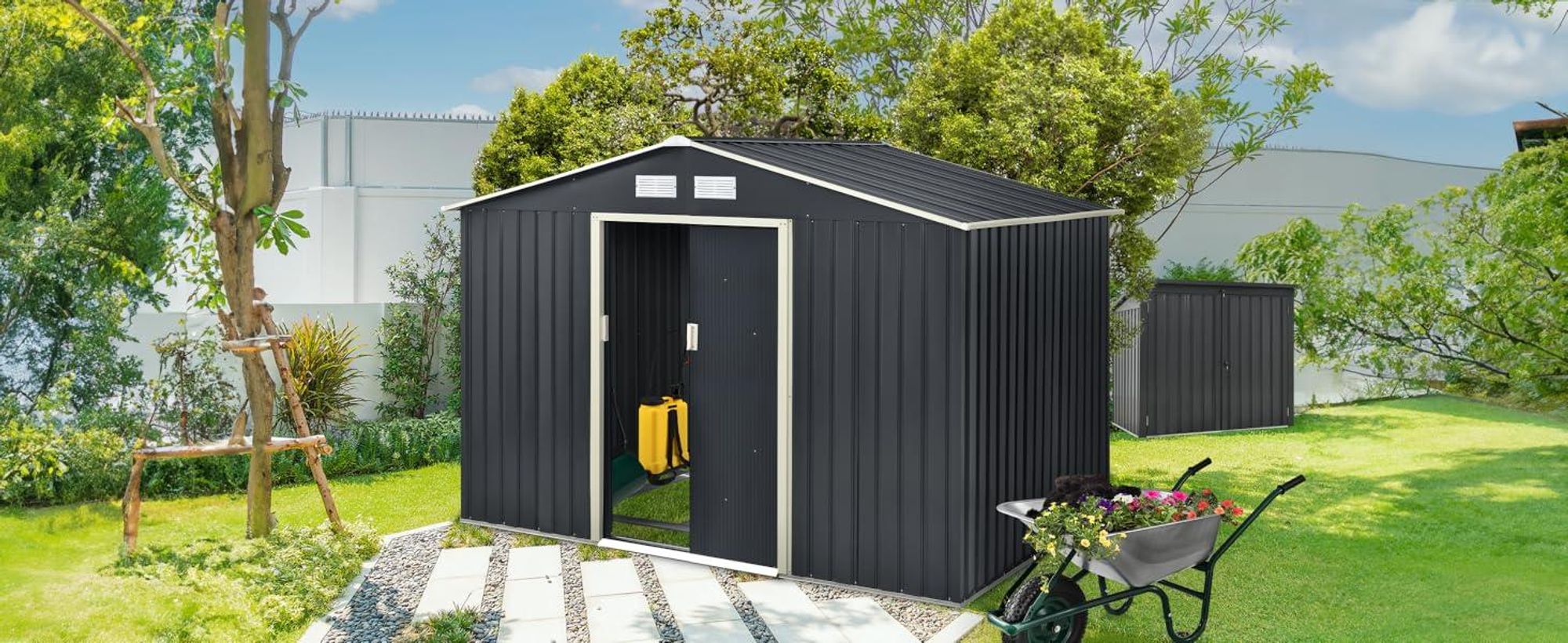 Juskys Metall Gerätehaus XL mit Satteldach, Tür & Fundament - 9m³ groß - Anthrazit