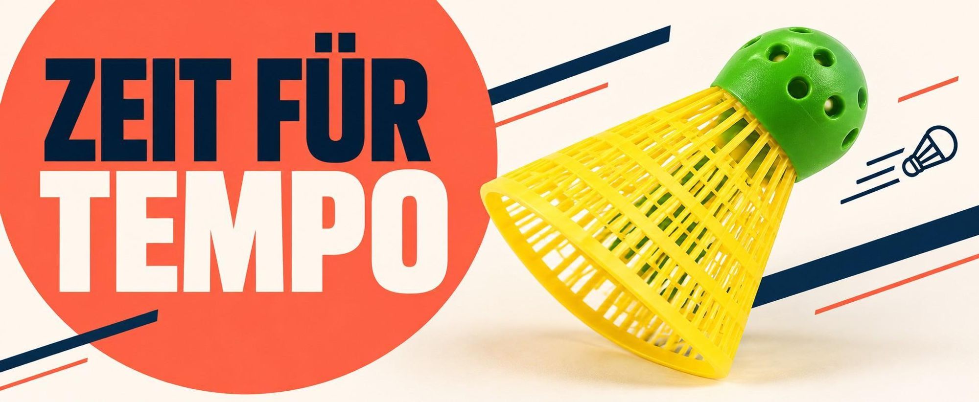 Speedbadminton-Ball mit gelbem Kunststoffkorb und grünem Lochkopf