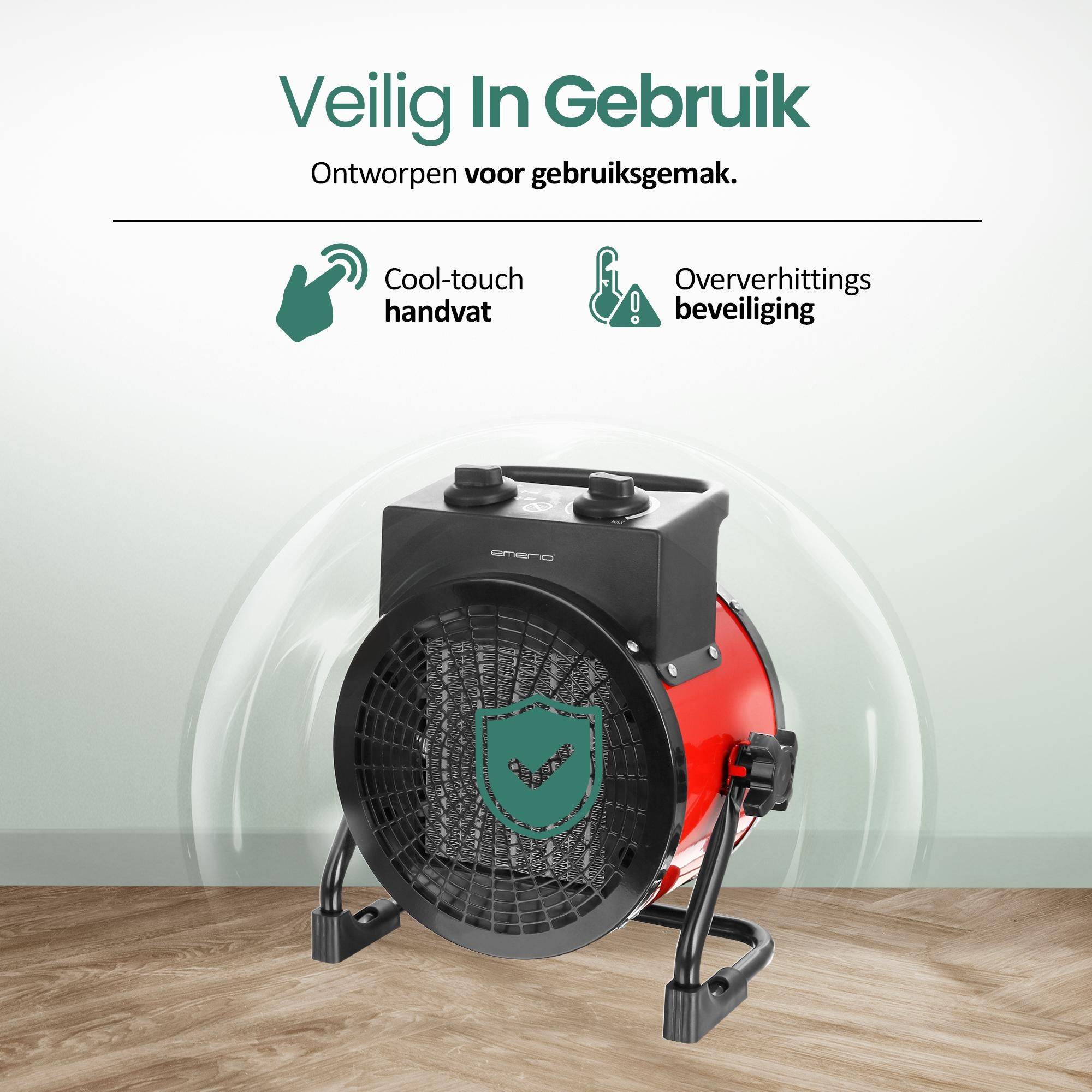 Emerio Ventilatorkachel – 30 m² – 3000 W – IP20 – 2 Standen – Instelbare Thermostaat – Ventilatiefunctie – Keramisch Verwarmingselement – FH-128620