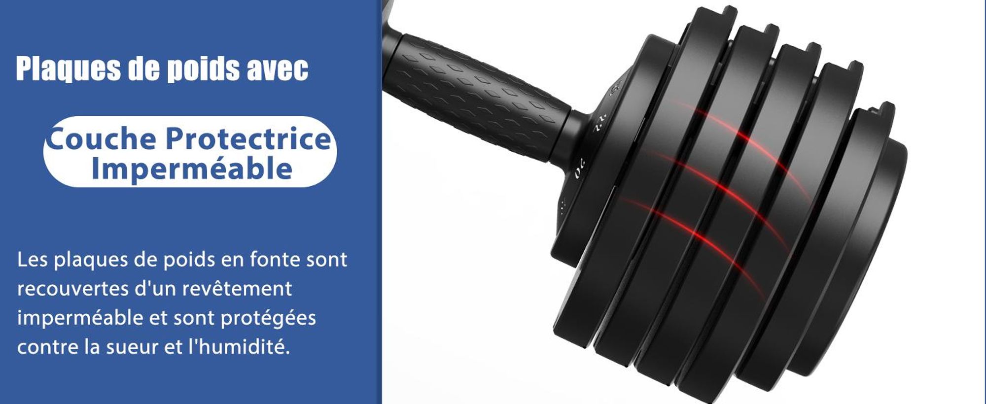 DH FitLife Haltère réglable 25 kg, 4 à 25 kg avec 10 niveaux, Système de verrouillage sécurisé, Base incluse, Gain de place