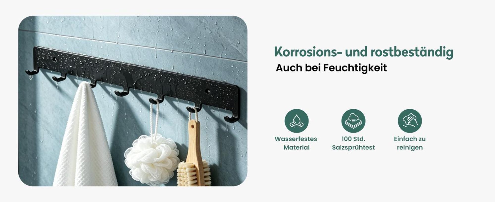 Mai & Mai Kleiderhaken Garderobenhaken zum Bohren oder Kleben, Wandhaken mit 7 Haken, Garderobenleiste Wandgarderobe 50cm Weiß Stalo-17