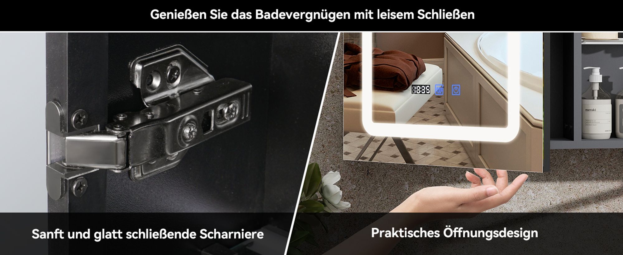 Puluomis Spiegelschrank Bad mit 3 färbiger dimmbarer Beleuchtung beschlagfrei, Badezimmerschrank mit seitlichen Lichtschläuchen und großem Stauraum
