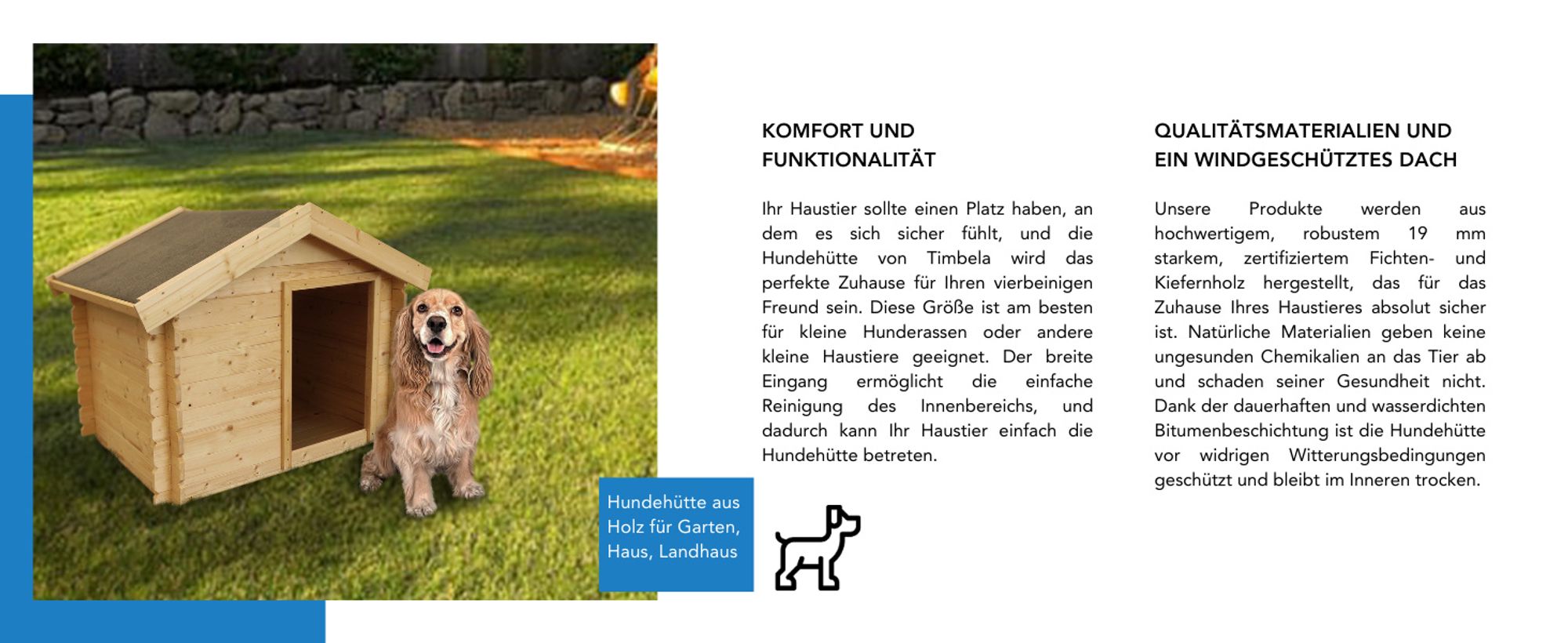 Hundehütte Outdoor kleine Hunde – Hundehaus Holz für Kleiner Rassen, wasserfestes Dach 76 x 99 x H80 cm, Größe S, Timbela M401-1