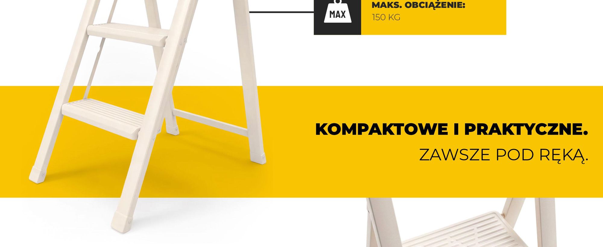 Drabest | Drabina składana, 3-stopniowa - wysokość 2,66 m - maksymalne obciążenie 150 kg - stopnie antypoślizgowe - kolor kremowy
