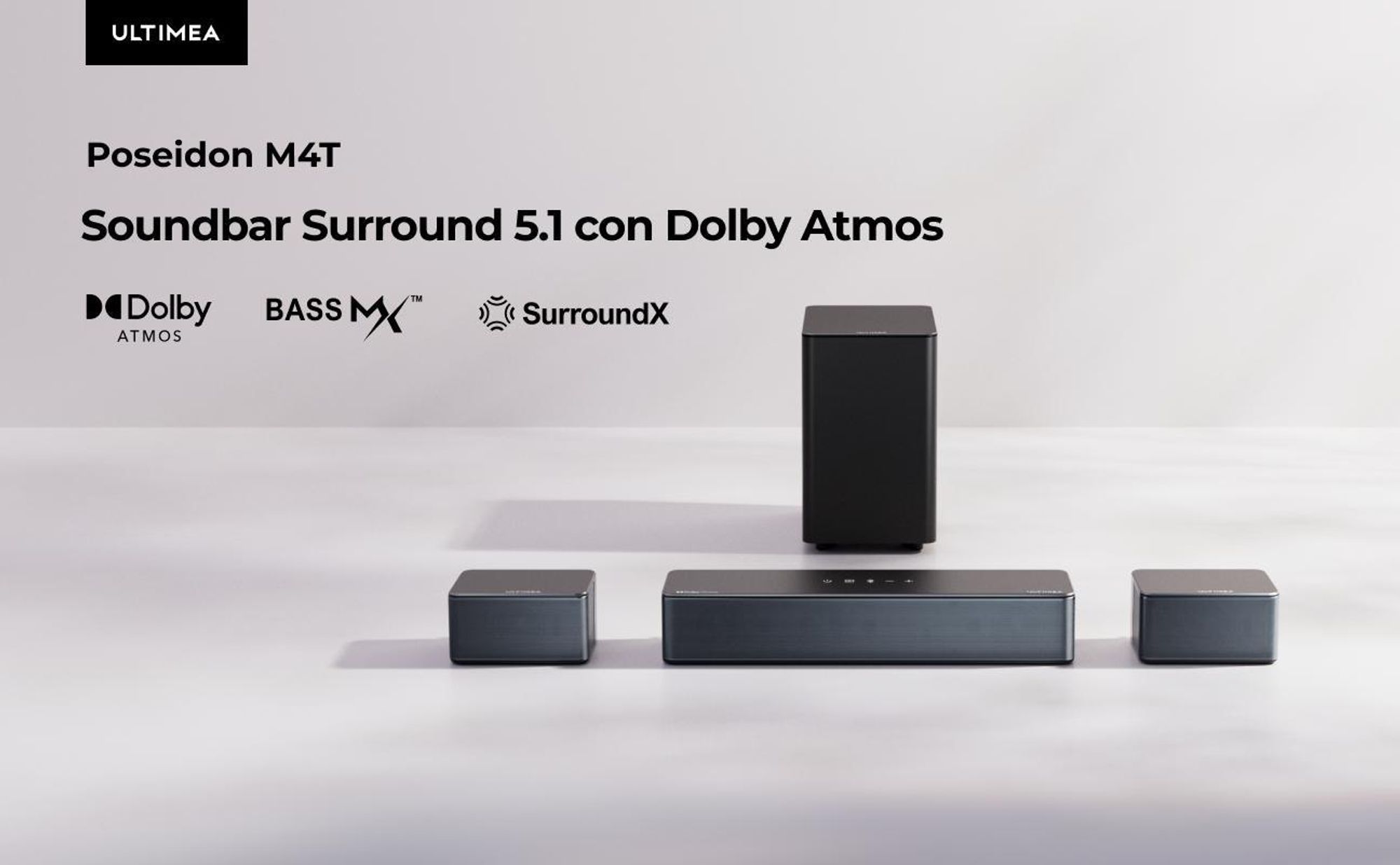Soundbar Poseidon M4T di ULTIMEA, con Dolby Atmos, sistema audio surround 3D, soundbar per televisori con subwoofer, 2 altoparlanti posteriori e Bluetooth 5.3
