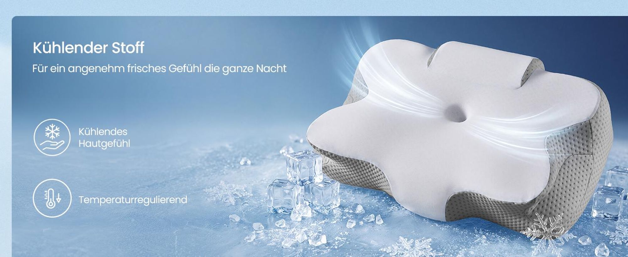 SONGMICS Kopfkissen, Kissen ergonomisch, Nackenkissen kühlend, höhenverstellbar, Memory Foam Kissen, weiß-grau