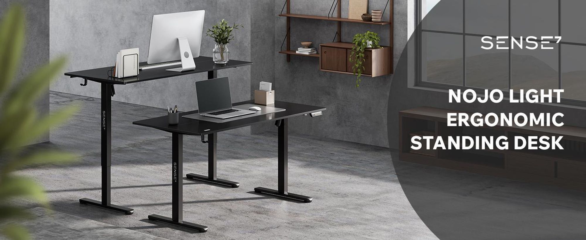 SENSE7 NOJO LIGHT Elektricky výškovo nastaviteľný stôl 120 x 60 cm, tmavohnedý a čierny, herný stôl, počítačový stôl, stôl na státie, Memory, PC, kancelária