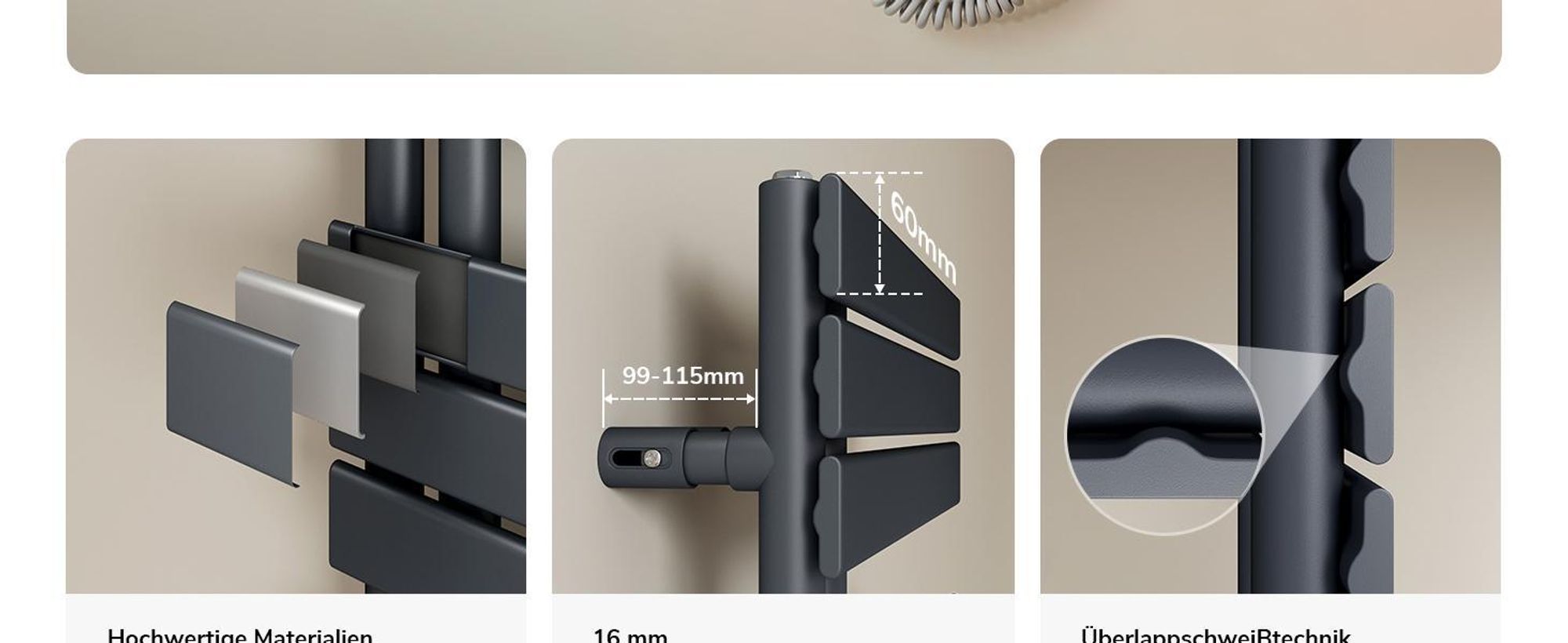 EMKE Badheizkörper Elektrisch mit Wifi App Steurung Thermostat Handtuchwärmer 1320 x 500mm Anthrazit Handtuchhalter 800W Handtuchtrockner