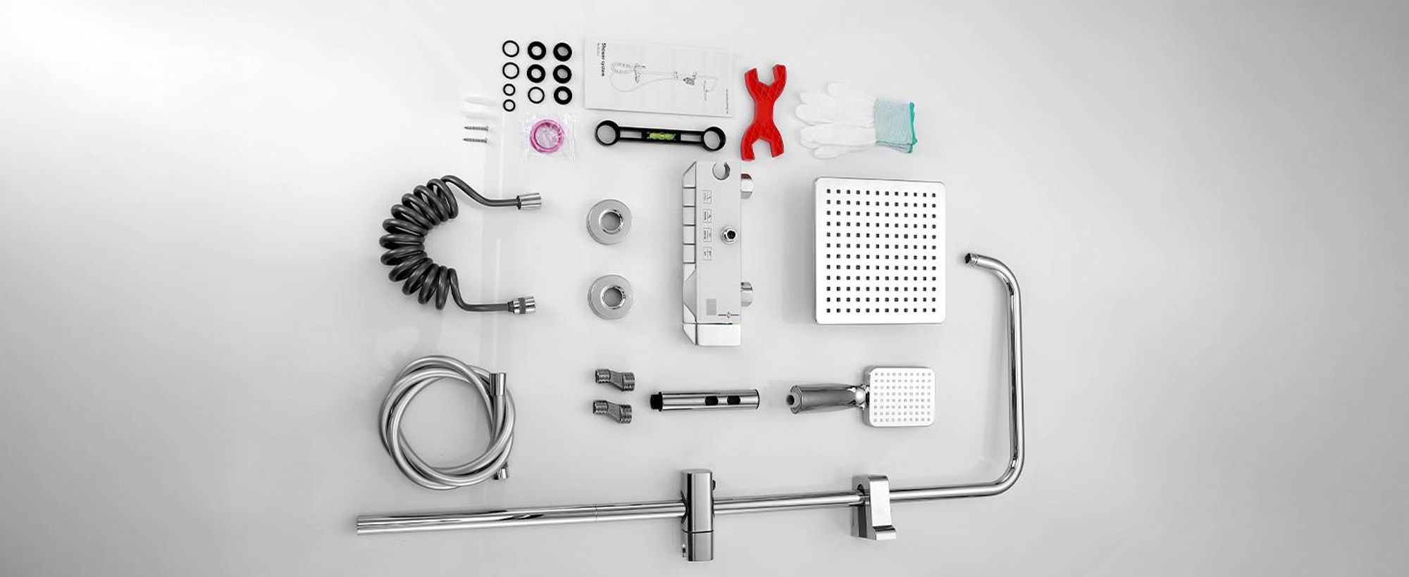 Homelody Duschsystem Messing Chrom, 4 Wasserausgabe Modi, Duscharmatur Komplettset, Duschset Digitale Temperaturanzeige mit Atmosphärenlicht