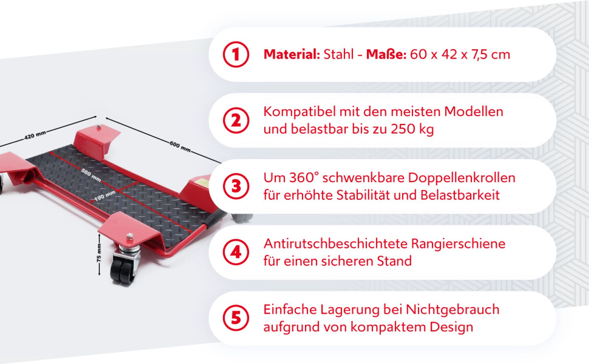 Motorrad Rangierhilfe Rangierschiene Rangierplatte Parkhilfe Motorradständer 60x42x7,5cm bis 250kg