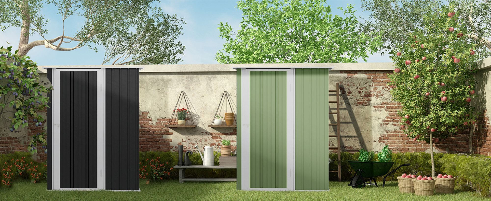 Outsunny Gartenhaus Metallgerätehaus mit Tür für den Außenbereich Grün
