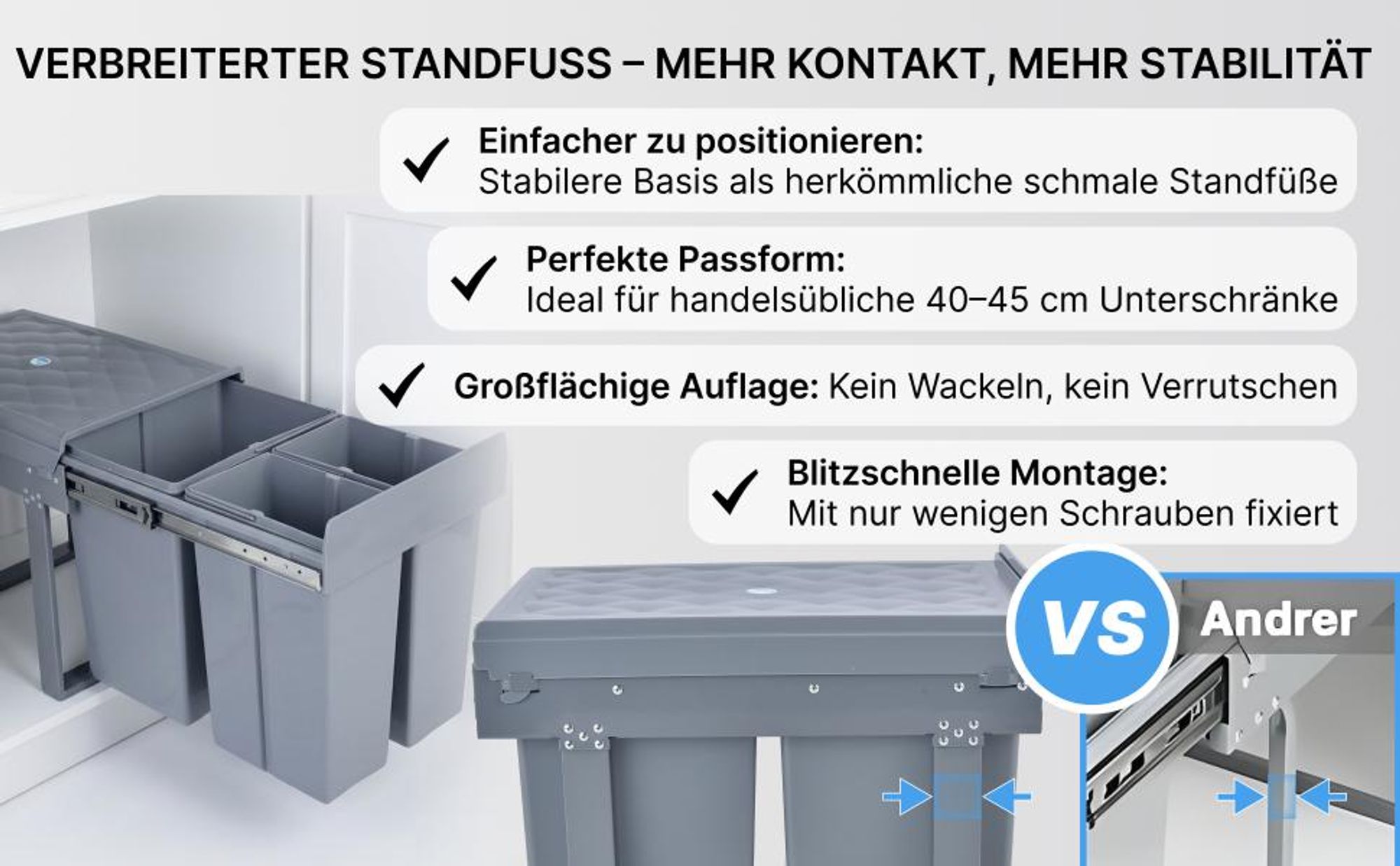 MinteLiv Einbaumülleimer 20L+2x10L Mülltrennsystem Ausziehbar, Stahlrahmen, 48x33,5x42cm