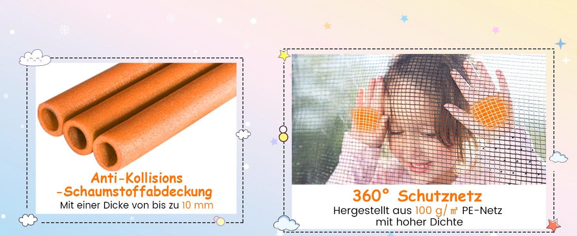 COSTWAY 3 in 1 Kindertrampolin, Gartentrampolin rechteckig mit Schaukel, Reckstange, Fitness Trampolin mit Sicherheitsnetz & Randabdeckung, Indoor-/Outdoortrampolin 190 x 124 x 172 cm Blau + Orange