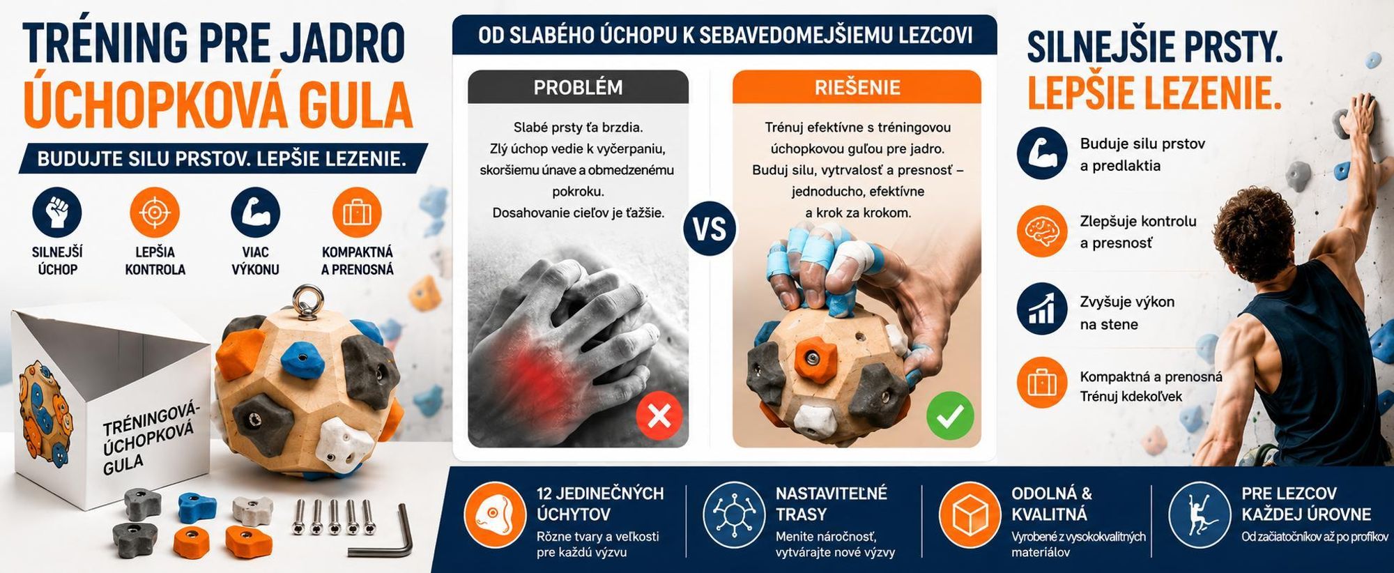 Trénovač prstov s nastaviteľnými úchytmi na lezenie, hračka na rozvoj sily prstov, príslušenstvo na lezenie – BOULBLOCK