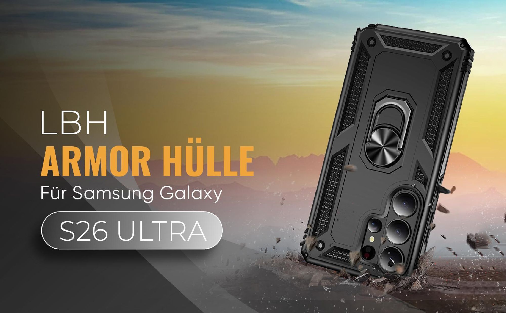 Schwarze Outdoorhülle mit Kameraschutz für Samsung Galaxy S26 Ultra