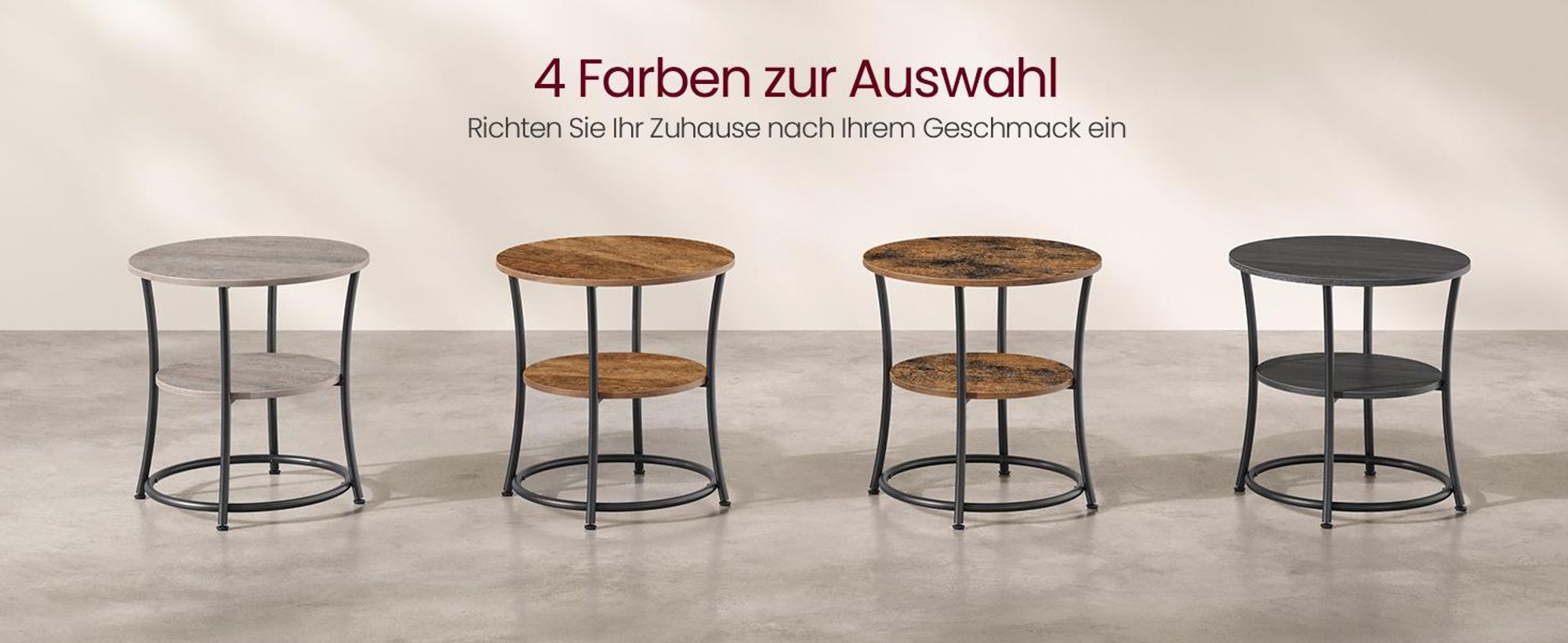 VASAGLE Beistelltisch, Couchtisch rund, Sofatisch, 2 Ablagen, Wohnzimmer, Schlafzimmer