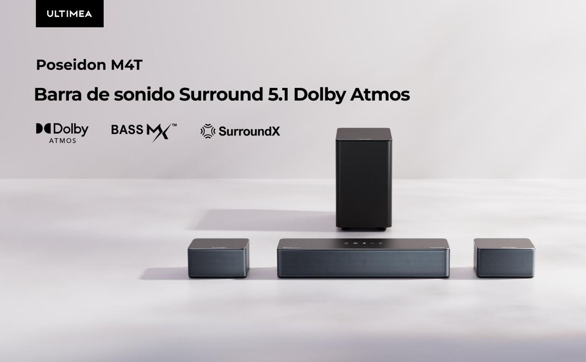 Barra de sonido Dolby Atmos 5.1 con subwoofer, altavoces para televisión con sonido envolvente 3D para cine en casa, con graves ajustables, modelo Poseidon M4T