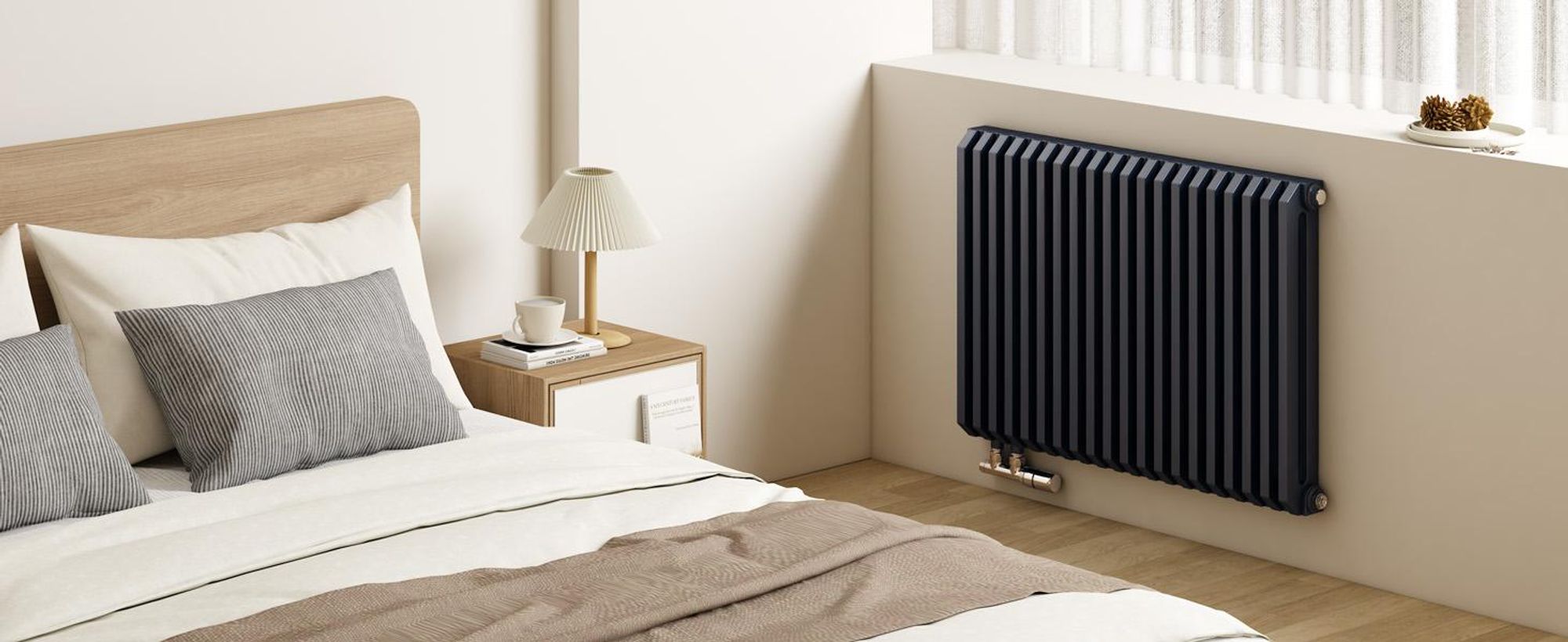 Radiatore di design EMKE a forma di D 600x840mm 1383W Vincitore del Red Dot Award antracite - installazione orizzontale, per 18,4 m², bagno e soggiorno senza elemento riscaldante