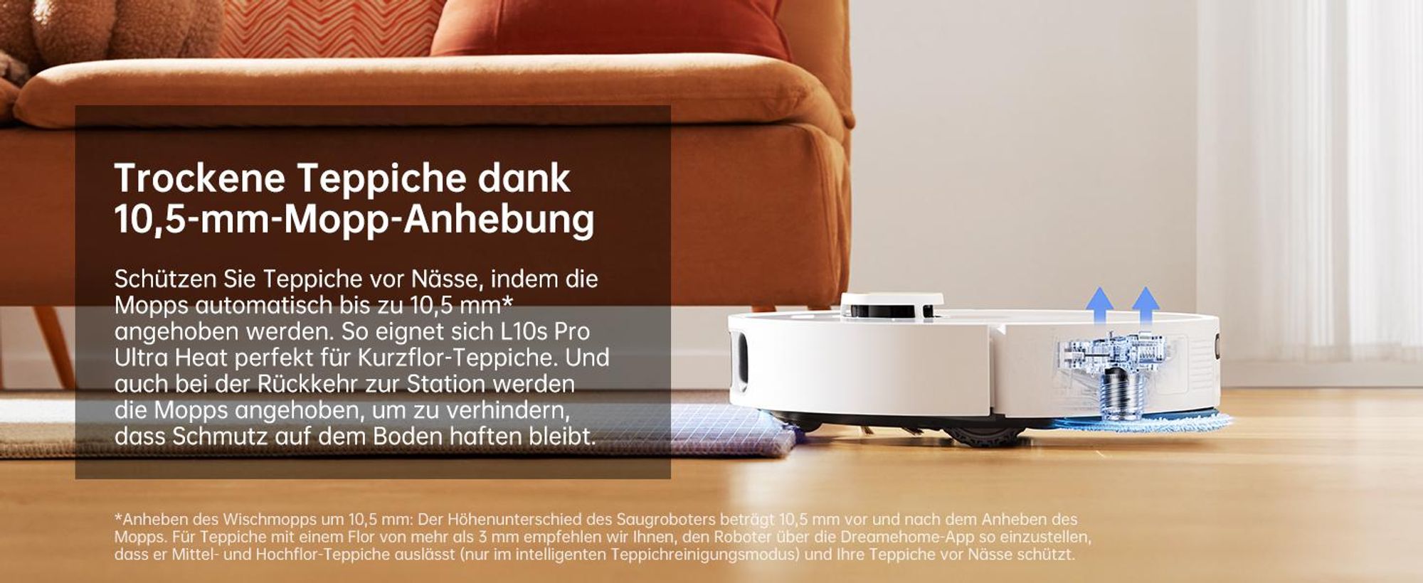 Dreame L10s Pro Ultra Heat Roboter Saugroboter mit Wischfunktion,Automatische Moppreinigung,heißem Wasser,7000Pa,Doppelte Mopp- und Bodenreinigung
