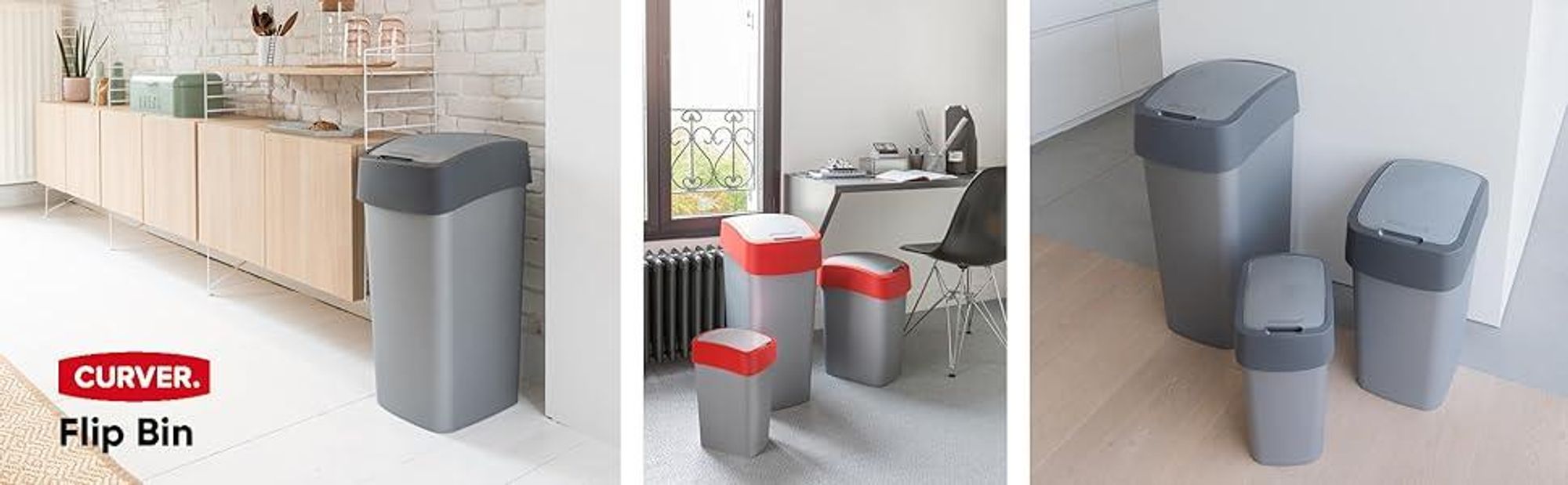 Curver Flip Bin 50L, schwarz / soft grey
