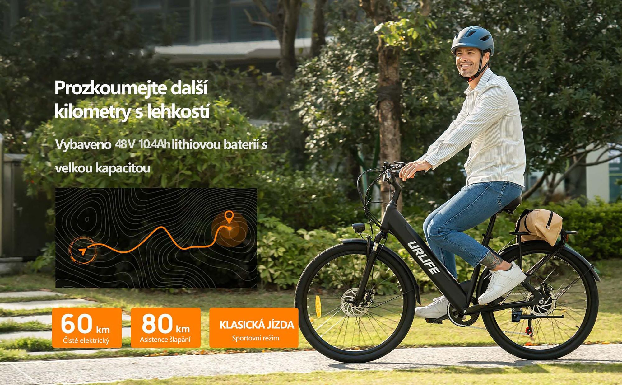 Elektrokolo URLIFE E26 - Motor 250W Baterie 48V10.4Ah 26palcové pneumatiky Kotoučové brzdy - Černé