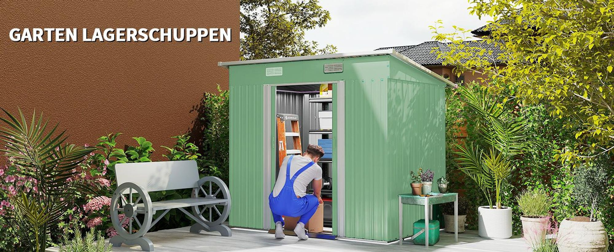 Outsunny Gerätehaus Metall 2,3 m² 207 x 130 x 182 cm Geräteschuppen mit Pultdach