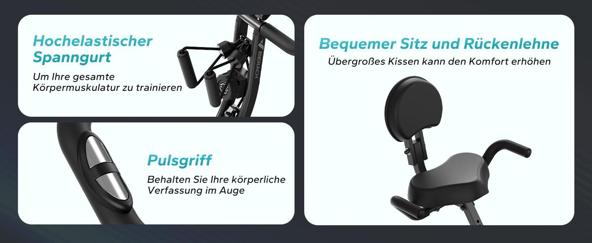 4-in-1 klappbarer Heimtrainer für Zuhause– magnetischer Ergometer mit 16 Stufen, LCD & Pulsmessung, Tabletständer, kompatibel Kinomap, bis 136 kg