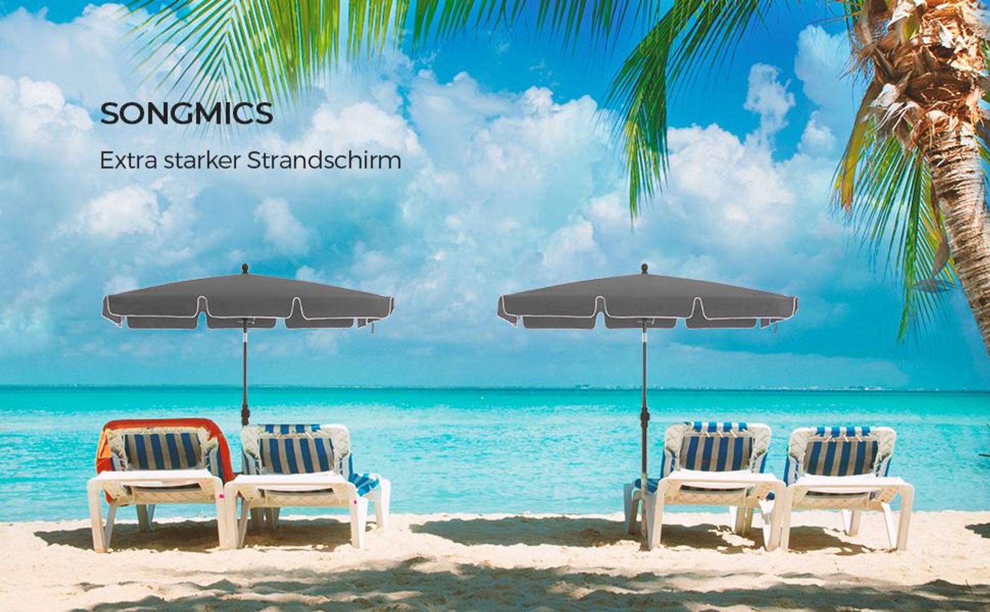 SONGMICS Sonnenschirm 180 x 125 cm UPF 50+ Sonnenschutz