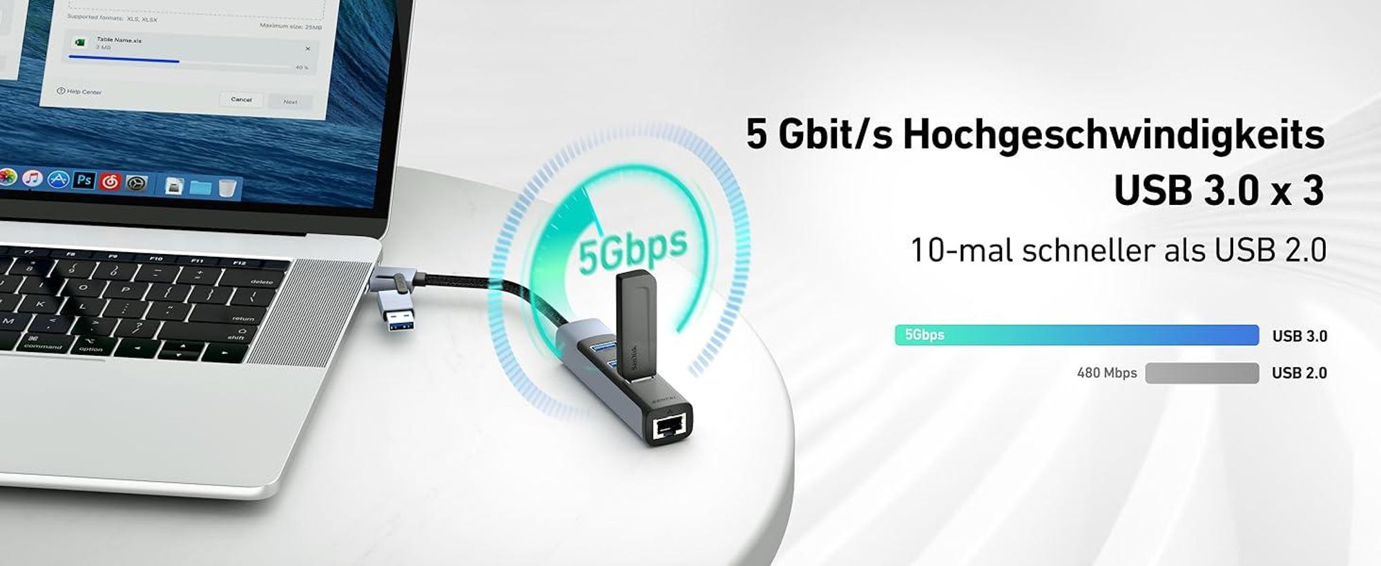 BENFEI Hubs 2in1 USB C USB 3.0 auf Ethernet Adapter mit 3 Port Hub