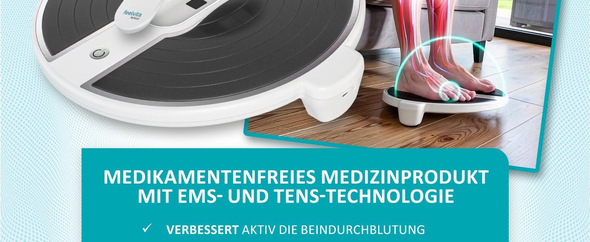 Genius Feelvita Acticur EMS Durchblutung- Stimulator Fuß und Bein Kabellos 11 tlg, EMS Fußmassagegerät elektrisch, Duo Technologie EMS und TENS