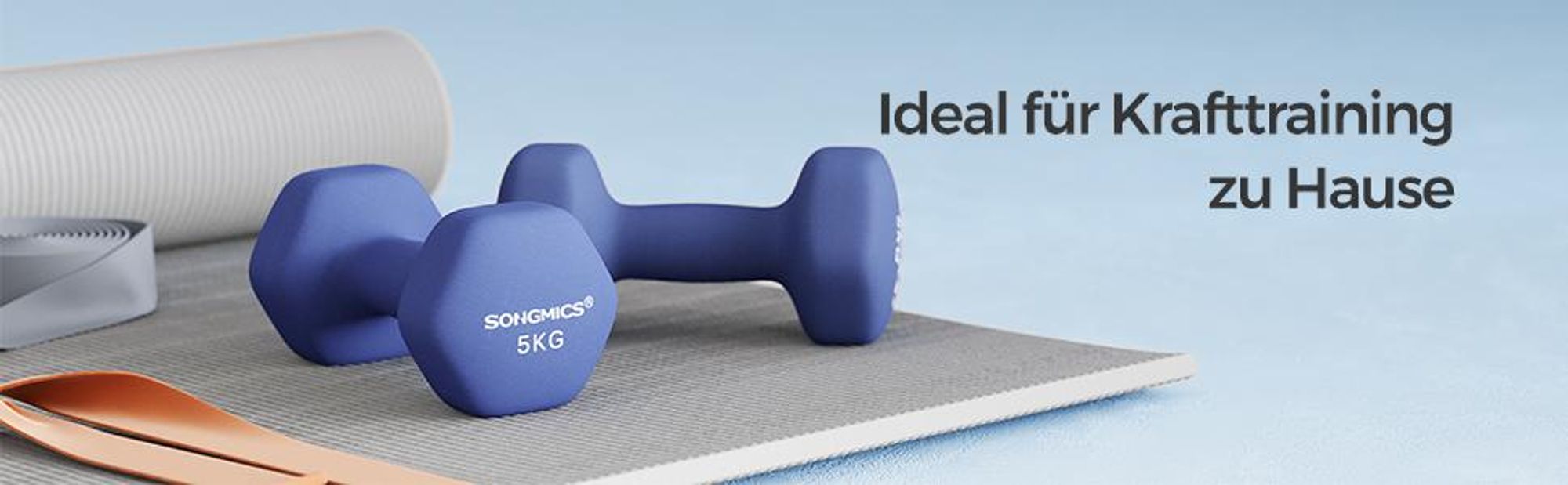 SONGMICS Hanteln, 2er Set, 2 x 5 kg, Hantelset, Kurzhanteln, Hexagon, Neopren-Beschichtung, Krafttraining, Workout, Fitnesstraining, für Zuhause, blau