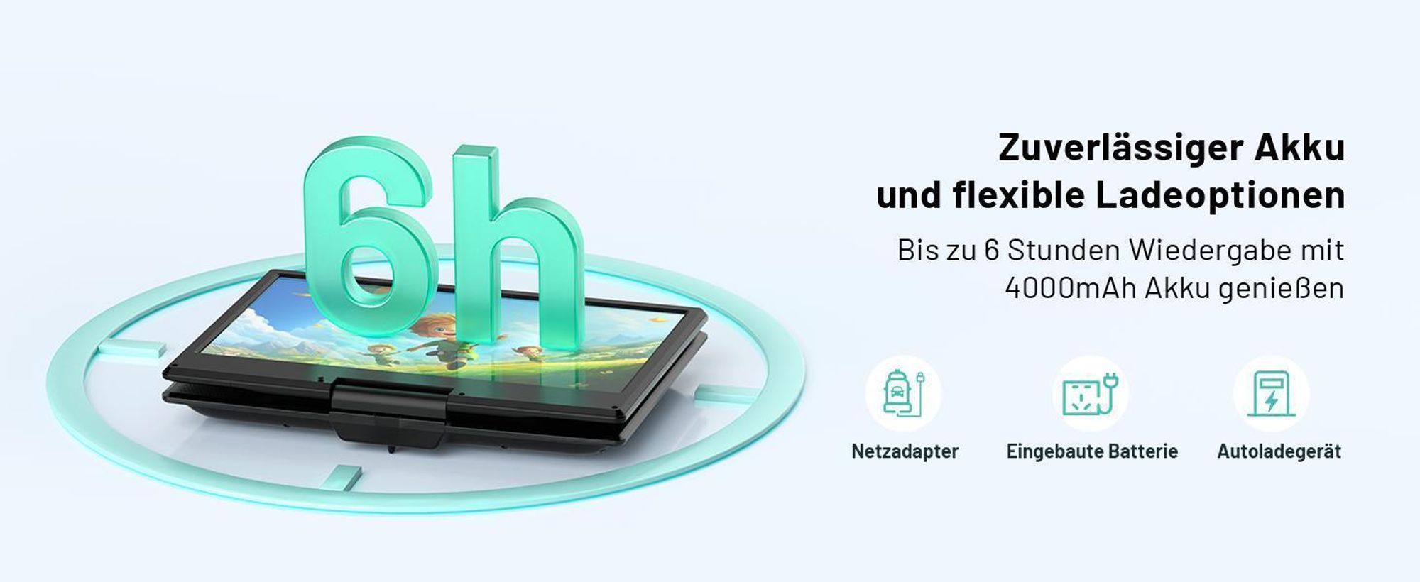 15.7" Tragbarer DVD-Player mit 14" HD-Drehbildschirm, ideal fürs Auto 6 Stunden Akkulaufzeit intelligente Speicherwiedergabe Alle Region