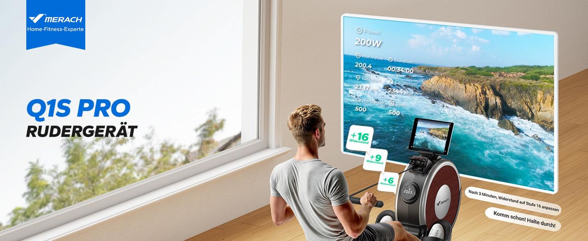 Klappbares magnetisches Rudergerät – leise, 16 Stufen Widerstand, Doppel-Schienen, Bluetooth-App & Tablet-Halter, LCD-Display, bis 158 kg, Heimfitness