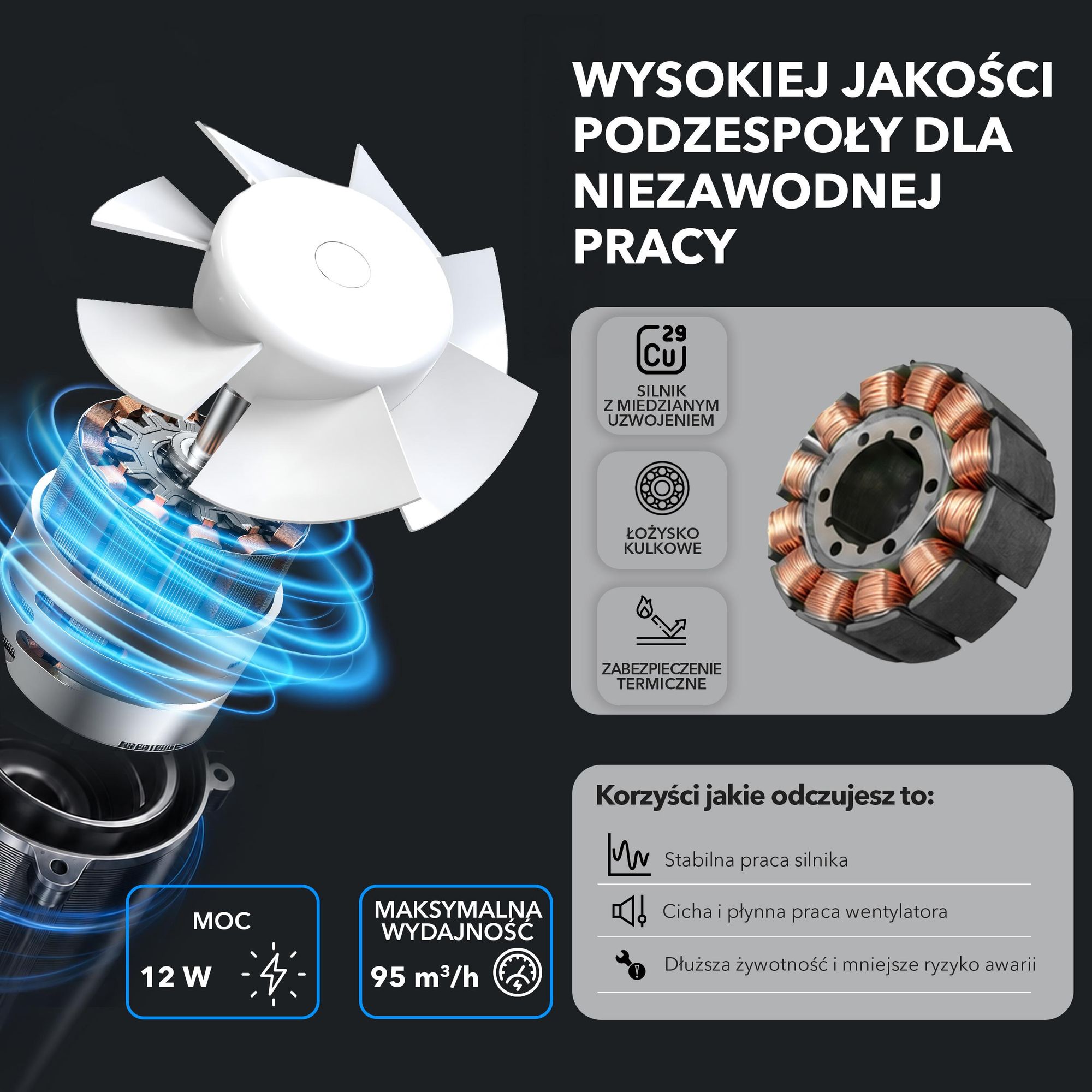 EBERG AXI 100 B Wentylator Łazienkowy 100 mm Klapa Zwrotna Czarny