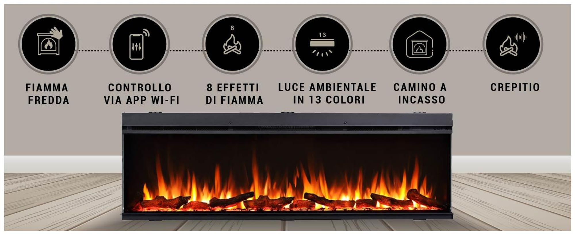 Camino elettrico BALDERIA Athena smart 60 - Camino da incasso - Nero