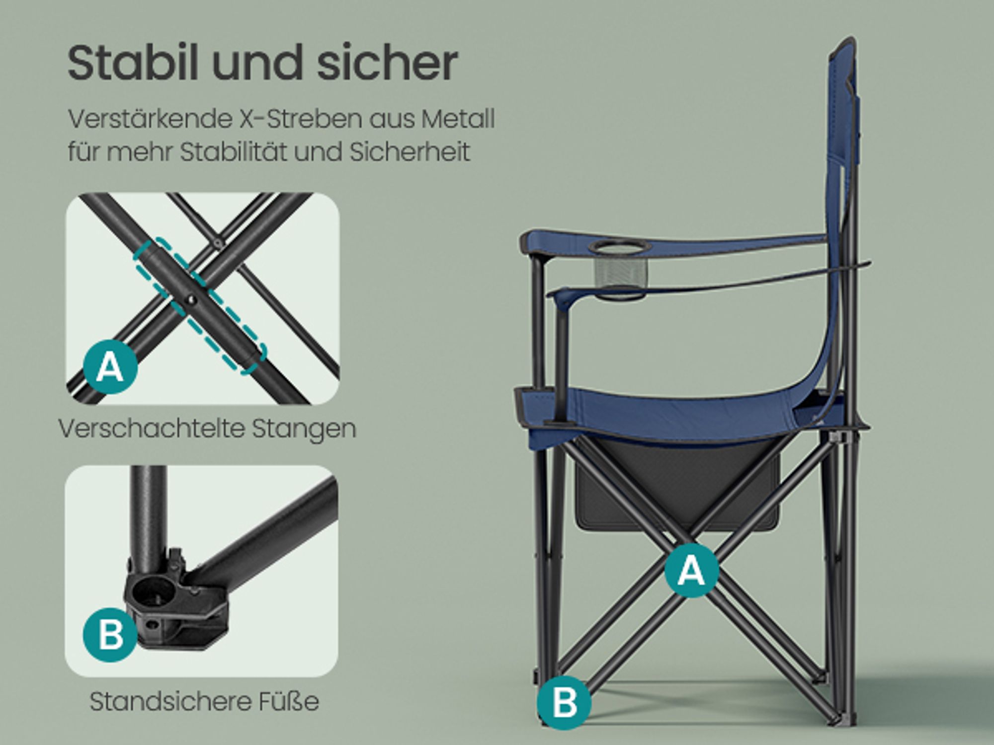 SONGMICS Campingstuhl 2er Set, Klappstuhl Outdoor, Angelstuhl, hohe Rückenlehne